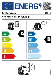 Bridgestone Duravis R660 Eco MO 205/75R16C 110/108R Sommer – EU-Reifenlabel