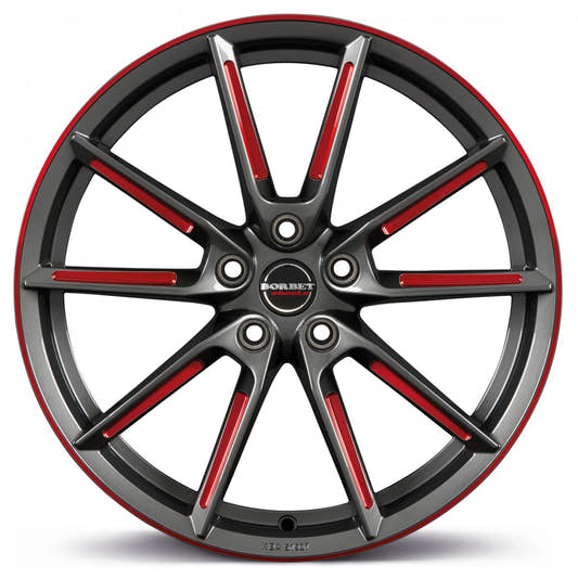 Borbet LX graphite spoke rim red polished 8.5x20 ET45 - LK5/112 ML57.1