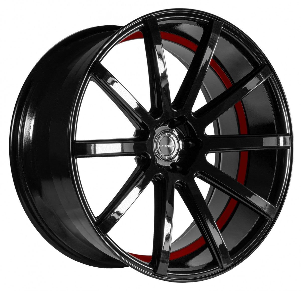 Corspeed Deville higloss-black / Undercut Color Trim rot 9.5x22 ET25 - LK5/112 ML73.1 – Bild 3