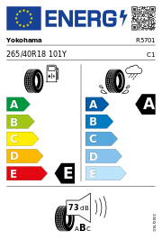 Yokohama Advan Sport (V105) S XL RPB 265/40 R18 101Y Sommer – EU-Reifenlabel