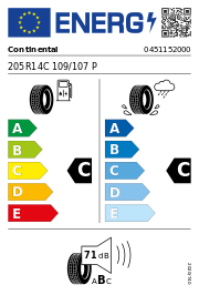 Continental Vanco 2 DOT21 205R14C 109/107P Sommer DOT DOT21 – EU-Reifenlabel