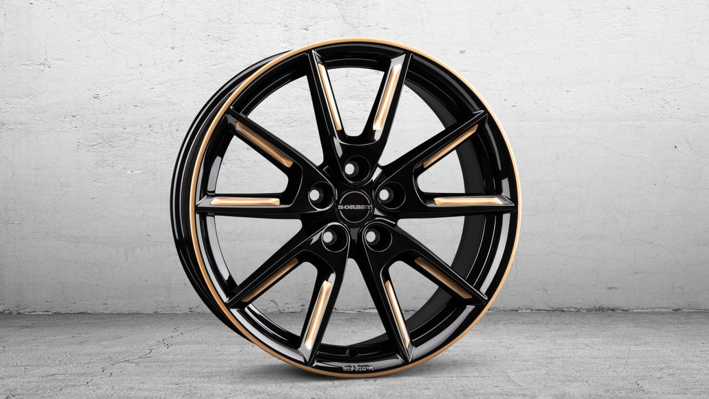 Borbet LX Black Glossy Gold Spoke Rim Felge 8x18 Zoll ET45 LK 5x108 ML72.5