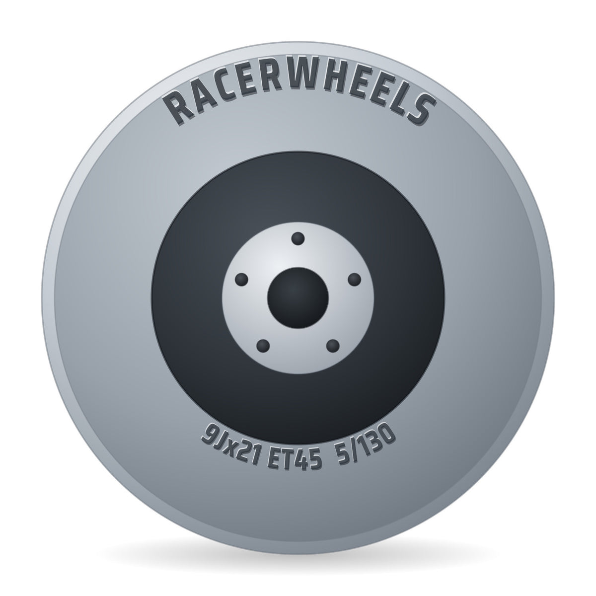 RacerWheels Radius Schwarz Glänzend Verblendung Poliert Racer Felge 9x21 Zoll ET45 LK 5x130