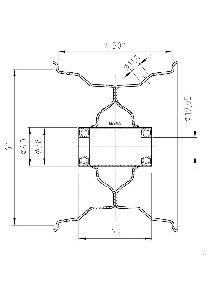 Deli Tyre Komplettrad 15x6.00-6, 6PR S-247 auf Stahlfelge 4.50Ax6 Ø:19 mm NL: 75 Kugellager Silber