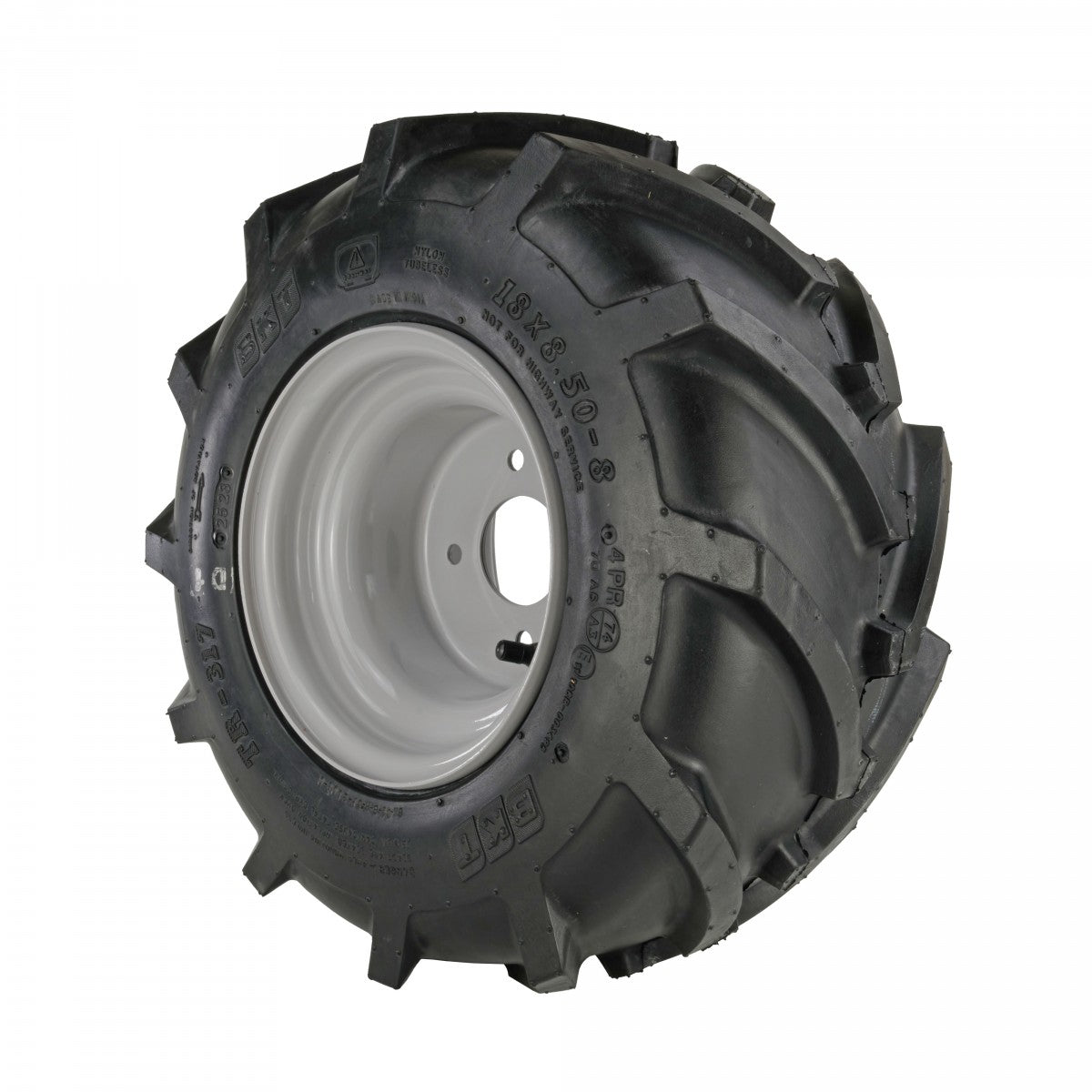 BKT Komplettrad 18x8.50-8, 4PR TR 317 auf Stahlfelge 4/100/60 ET-5 Silber