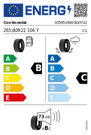 Continental CrossContact LX Sport J LR CONTISEAL XL FR BSW Elect DOT22 265/40 R22 106Y Sommer DOT DOT22 – EU-Reifenlabel