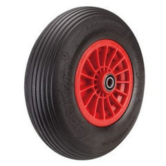 Knochenmuß Komplettrad 4.00-8 PU Rille / Kunststoff-Felge: 2.50Ax8 D:20 NL75 Rot