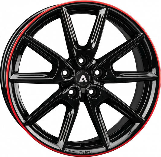 Akoni AK09 black glossy rim red Alufelge 8x18 Zoll ET45 LK 5x108 ML72.5