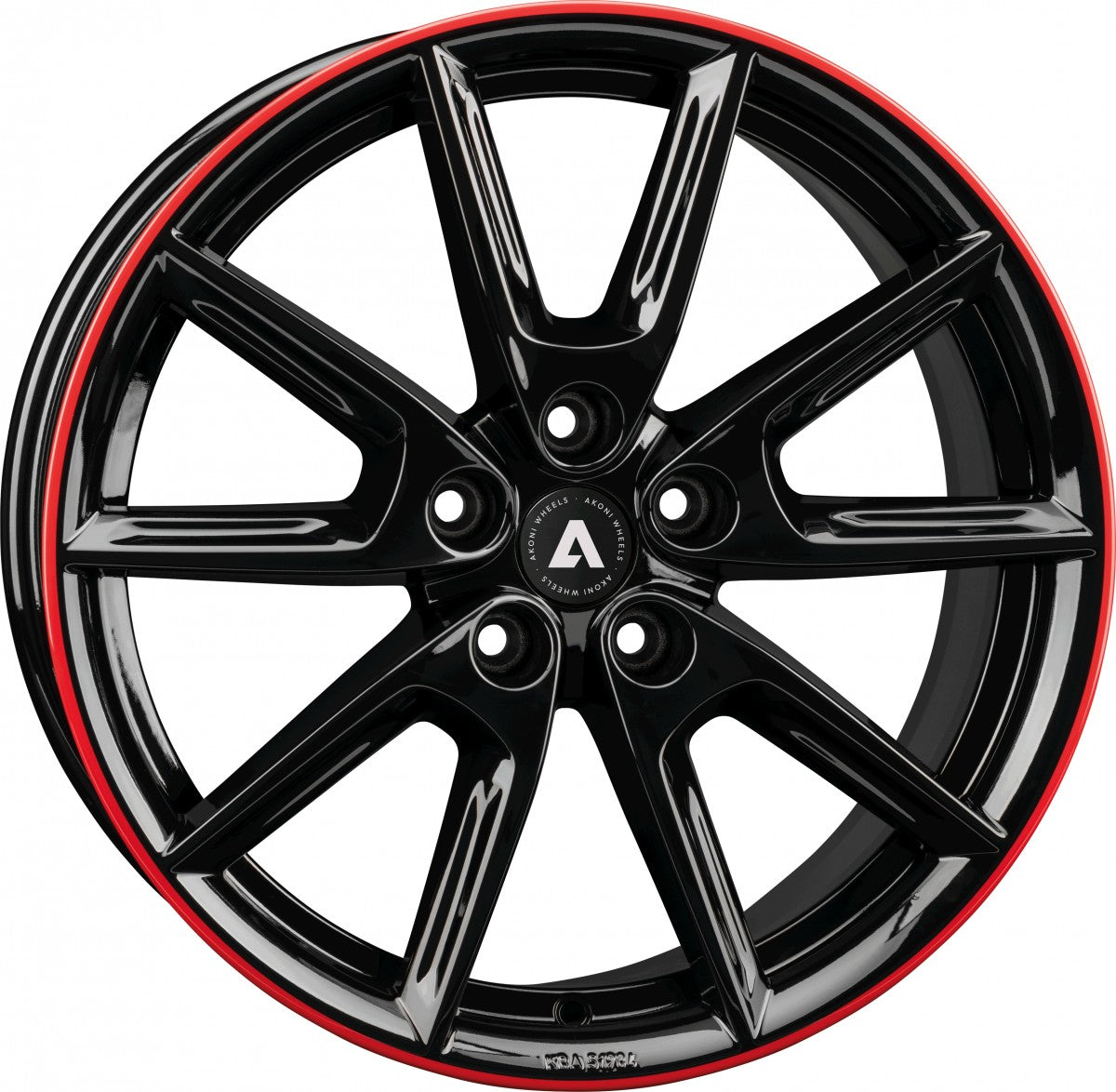 Akoni AK09 black glossy rim red Alufelge 8x18 Zoll ET45 LK 5x108 ML72.5
