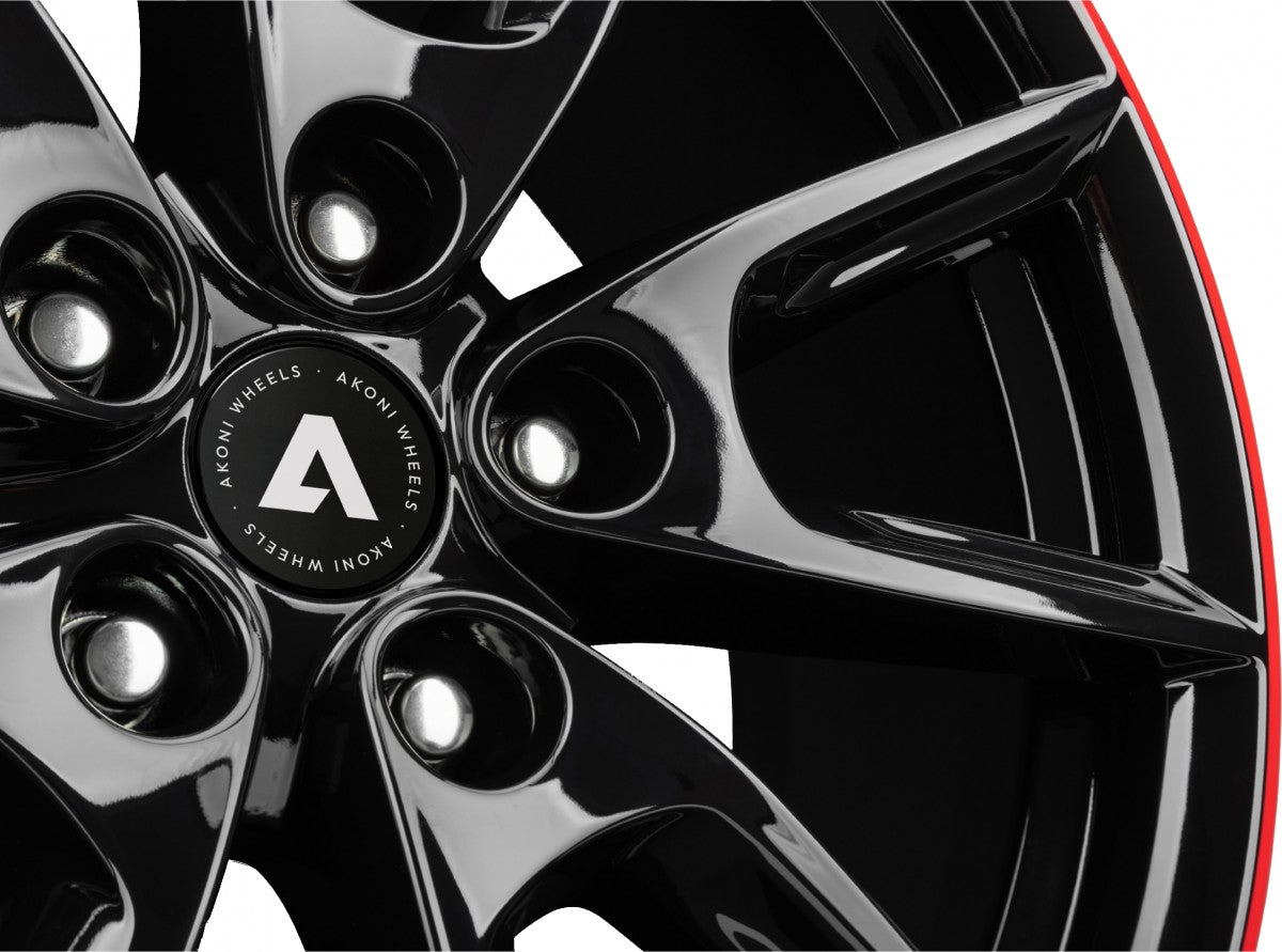 Akoni AK09 black glossy rim red Alufelge 8x18 Zoll ET45 LK 5x108 ML72.5 – Bild 3