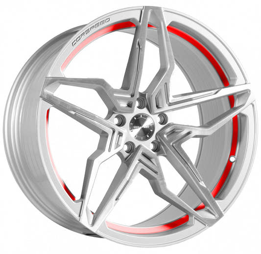 Corspeed Kharma silver-brushed-surface undercut trimline red Alufelge 10x20 Zoll ET20 LK 5x112 ML73.1