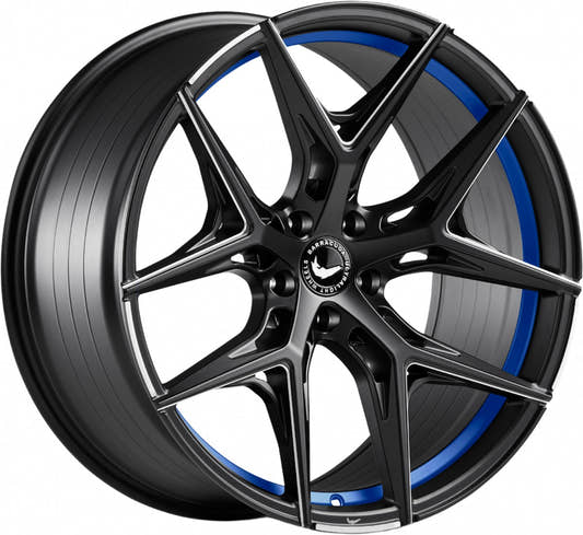 Barracuda Razzer mattblack undertcut trimline blau PureSports gefräst Alufelge 8.5x20 Zoll ET40 LK 5x108 ML73.1