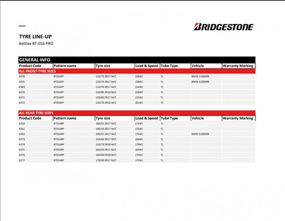 Bridgestone Battlax BT-016 PRO 160/60 R18 70W Sommer