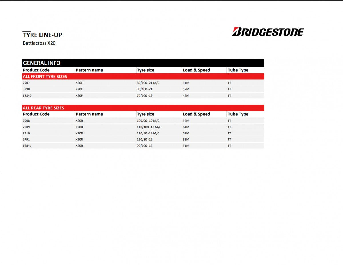 Bridgestone Battlecross X20 SOFT NHS (TT) 110/90 R19 62M Sommer