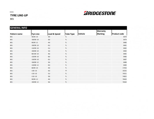 Bridgestone Hoop B01 110/90 R10 51J Sommer