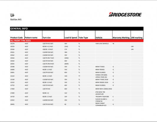 Bridgestone Battlax A41 G 90/90 R21 54V Sommer