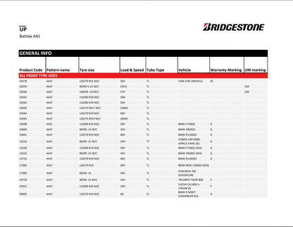 Bridgestone Battlax A41 (F) 110/80 R19 59V Sommer