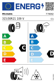 Michelin Pilot Alpin 5 ND0 XL M+S 3PMSF 315/30 R21 109V Winter – EU-Reifenlabel