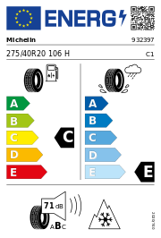 Michelin X-Ice Snow SUV RG XL 3PMSF 275/40 R20 106H Winter – EU-Reifenlabel