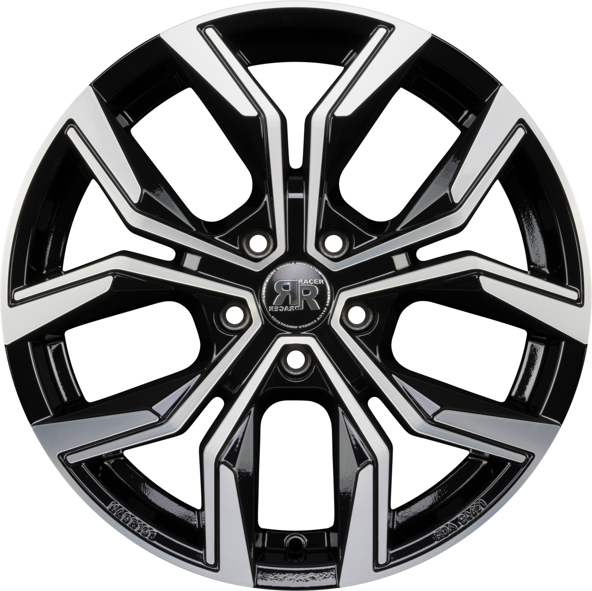 Racer Carver Noir Brillant Face Polie - Bright Black Machined Alufelge 7.5x18 Zoll ET40 LK 5x100 ML67.1
