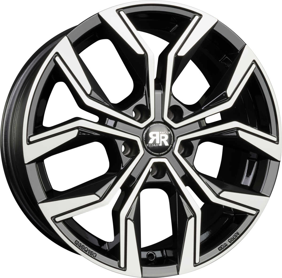 Racer Carver Noir Brillant Face Polie - Bright Black Machined Alufelge 7.5x18 Zoll ET40 LK 5x100 ML67.1 – Bild 2