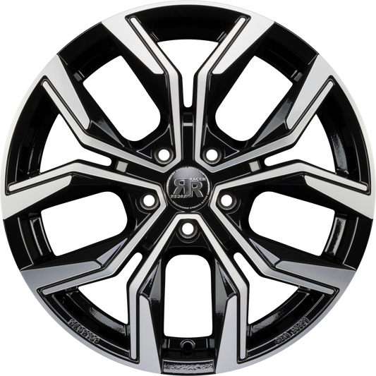 Racer Carver Noir Brillant Face Polie - Bright Black Machined Alufelge 6x15 Zoll ET35 LK 4x100 ML67.1