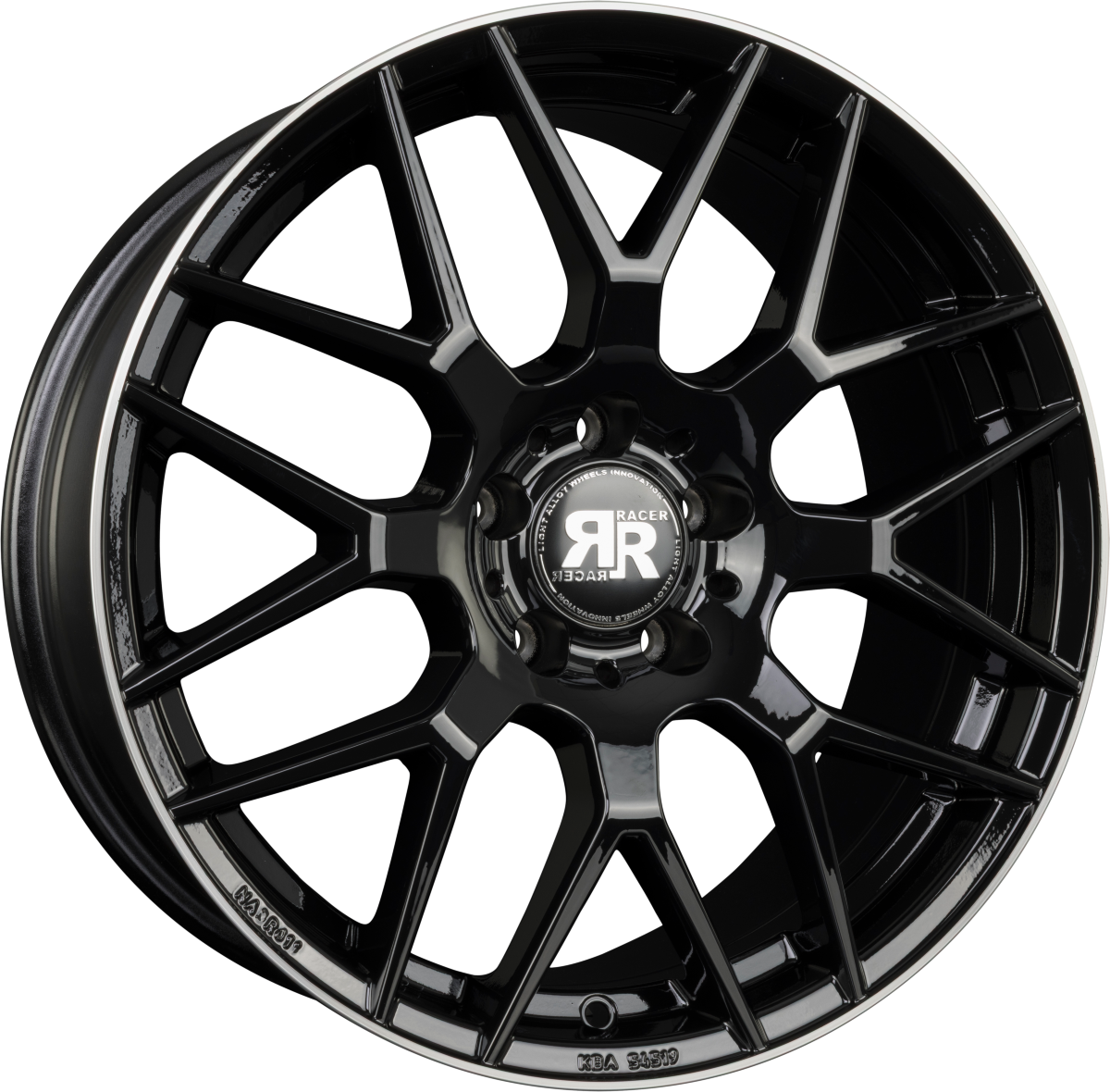 Racer Drifter Noir Brillant Bord Polie-Bright Black Lip Machined Alufelge 8x18 Zoll ET35 LK 5x112 ML66.6 – Bild 2