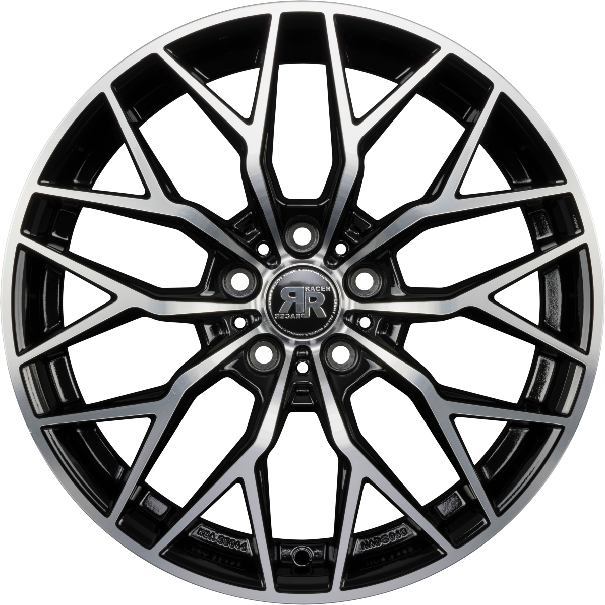 Racer Mygal Noir Brillant Face Polie - Bright Black Machined Alufelge 8x19 Zoll ET40 LK 5x114.3 ML67.1