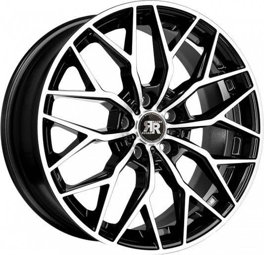 Racer Mygal Noir Brillant Face Polie - Bright Black Machined Alufelge 8x18 Zoll ET40 LK 5x108 ML65.1