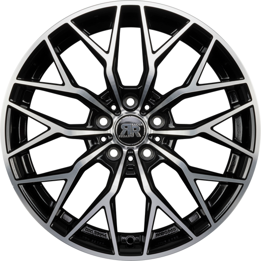 Racer Mygal Noir Brillant Face Polie - Bright Black Machined Alufelge 8x18 Zoll ET35 LK 5x112 ML66.6