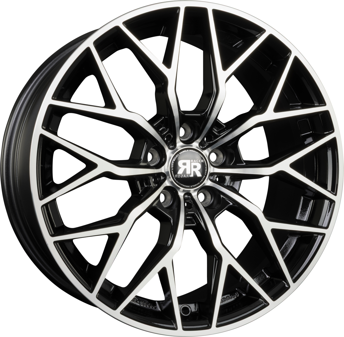 Racer Mygal Noir Brillant Face Polie - Bright Black Machined Alufelge 8x18 Zoll ET40 LK 5x114.3 ML67.1 – Bild 2