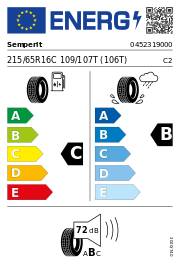Semperit Van-Life 3 215/65R16C 109/107T (106T)T Sommer – EU-Reifenlabel