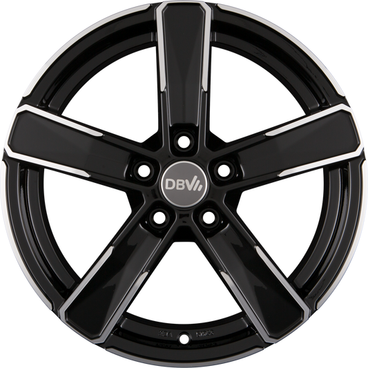 DBV 5SP 004 Schwarz Glänzend Front Poliert Alufelge 6.5x16 Zoll ET45 LK 5x100 ML60.1