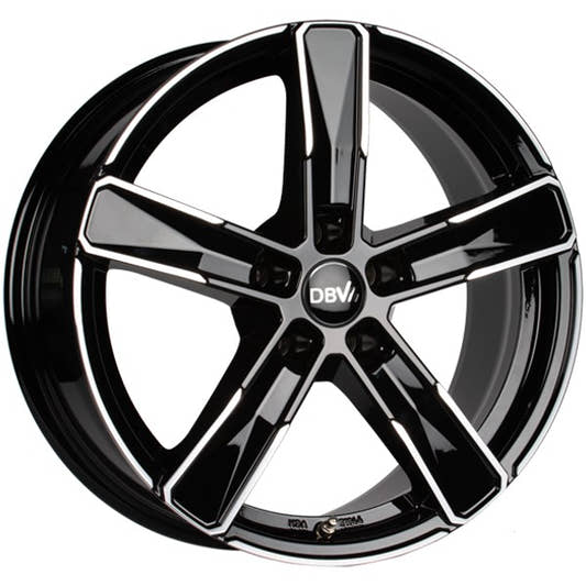 DBV 5SP 004 Schwarz Glänzend Front Poliert Alufelge 6.5x16 Zoll ET45 LK 5x100 ML60.1