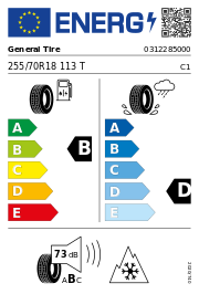 General Tire Grabber AT Sport-W 3PMSF FR 255/70 R18 113T Ganzjahr – EU-Reifenlabel