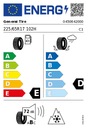General Tire Grabber AT3 3PMSF FR 225/65 R17 102HH Ganzjahr – EU-Reifenlabel