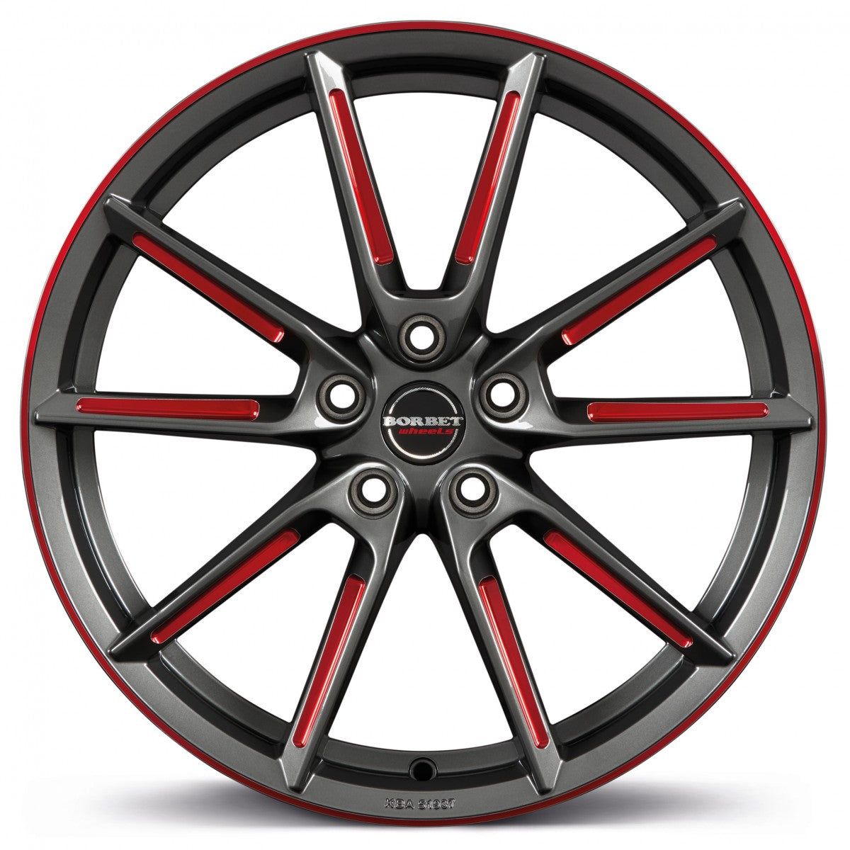 Borbet LX graphite spoke rim red polished 8.5x20 ET45 - LK5/112 ML57.1