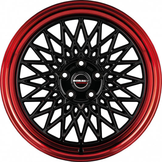 Borbet B black rim red 7x17 ET20 - LK4/108 ML65.1