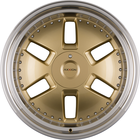 Axxion Y1 Gold Glanz mit poliertem Felgenbett (GG+ / ML+) 11x20 Zoll ET32 LK 5x112 ML66.6