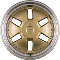 Axxion Y1 Gold Glanz mit poliertem Felgenbett (GG+ / ML+) 11x20 Zoll ET32 LK 5x112 ML66.6