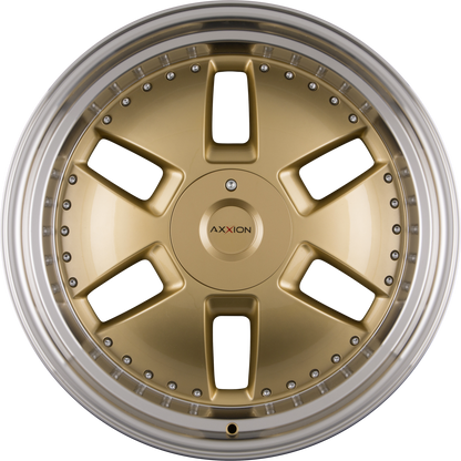 Axxion Y1 Gold Glanz mit poliertem Felgenbett (GG+ / ML+) 11x20 Zoll ET32 LK 5x112 ML66.6