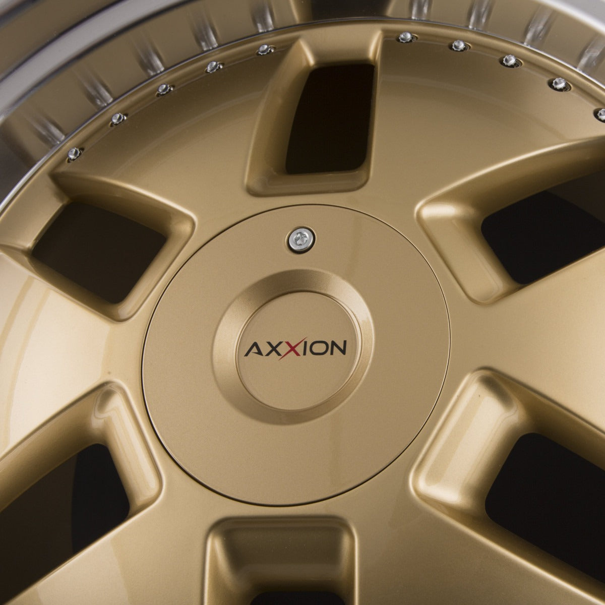 Axxion Y1 Gold Glanz mit poliertem Felgenbett (GG+ / ML+) 11x20 Zoll ET32 LK 5x112 ML66.6 – Bild 4