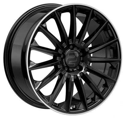 2DRV WH39 schwarz glänzend lackiert mit hochglanzpoliertem Felgenbett 10x22 ET40 - LK5/112 ML66.6