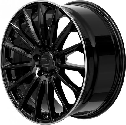 2DRV WH39 schwarz glänzend lackiert mit hochglanzpoliertem Felgenbett 10x22 ET40 - LK5/114.3 ML72.6