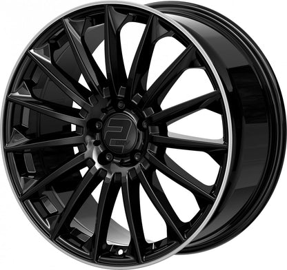 2DRV WH39 schwarz glänzend lackiert mit hochglanzpoliertem Felgenbett 10.5x22 ET35 - LK5/114.3 ML72.6