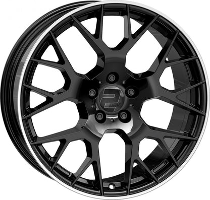 2DRV WH47 schwarz glänzend lackiert mit hochglanzpoliertem Felgenbett 8.5x19 Zoll ET40 LK 5x112 ML66.6