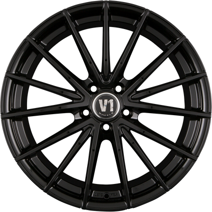 V1 Wheels V2 schwarz glänzend lackiert Alufelge 8x18 Zoll ET35 LK 5x112 ML66.6 – Bild 4