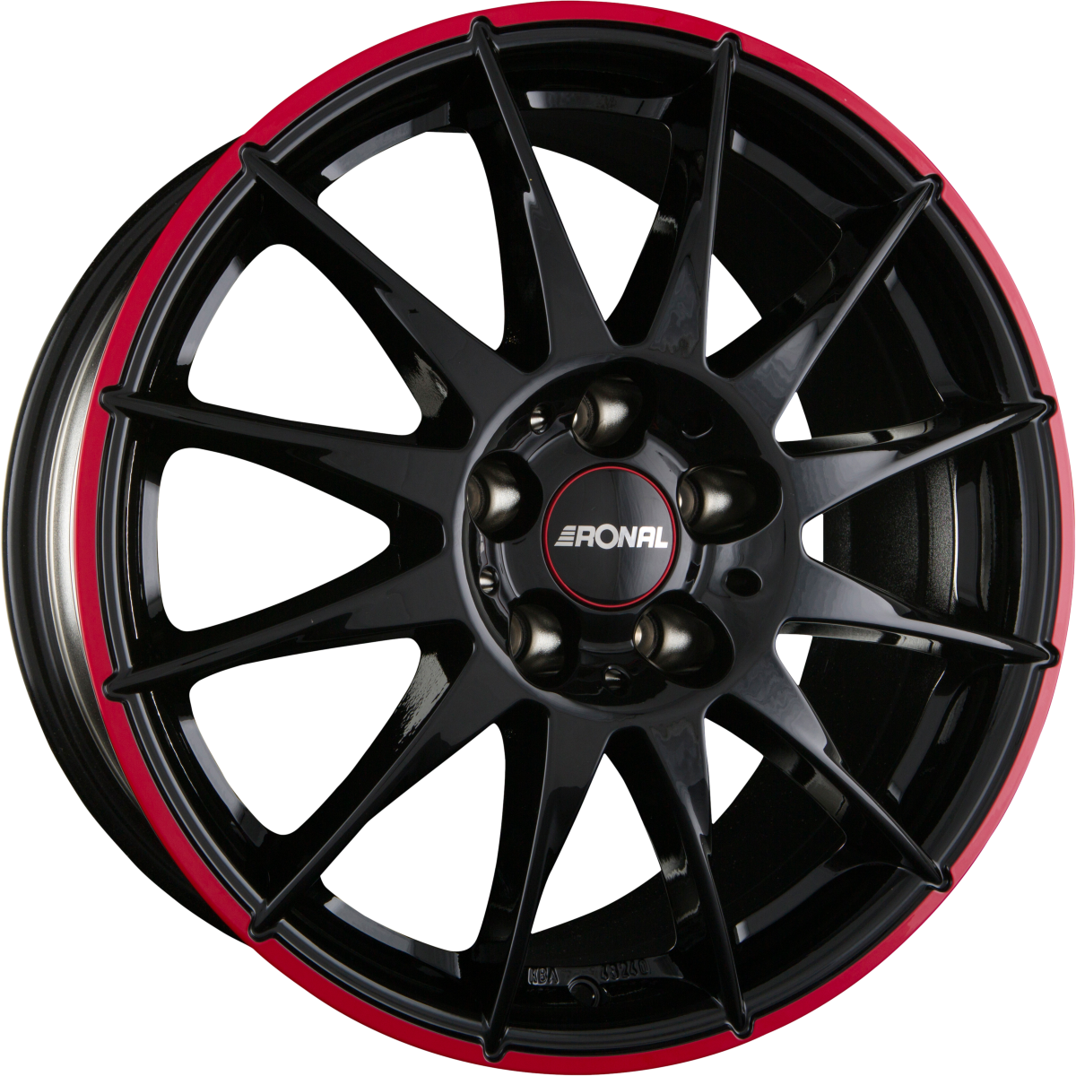 Ronal R54 MCR Jetblack-Red Rim Alufelge 6.5x15 Zoll ET45 LK 5x114.3 ML82 – Bild 2