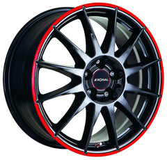Ronal R54 jetblack-red rim Alufelge 7x16 Zoll ET25 LK 4x108 ML65.1