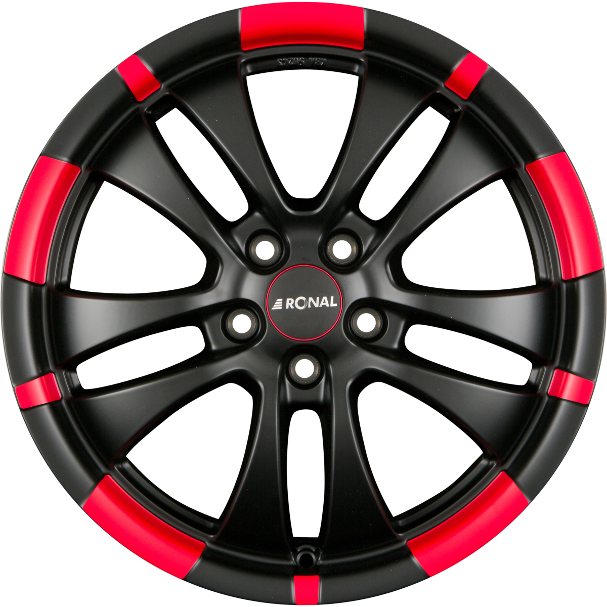 Ronal R59 Jetblack-Matt-Red Rim Alufelge 7x16 Zoll ET38 LK 5x100 ML68